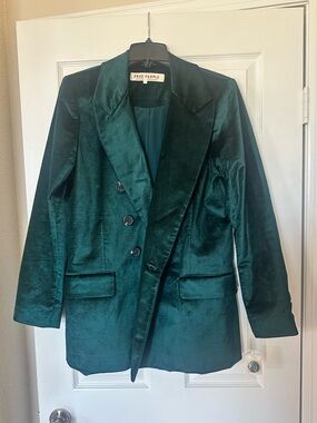 Free People Deep Teal Velvet Double-Breasted Blazer size large